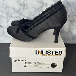 Unlisted by Kenneth Cole “Charm-Ing SA” Black Satin Heels – Size 8M